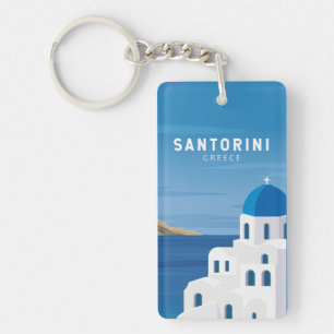 Santorini Greece Retro Vintage  Key Ring