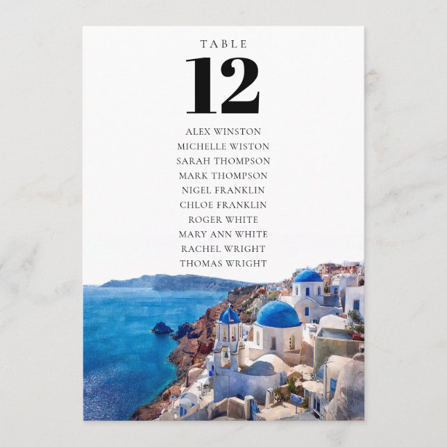 Santorini Greece Table Number Seating Chart (Front)