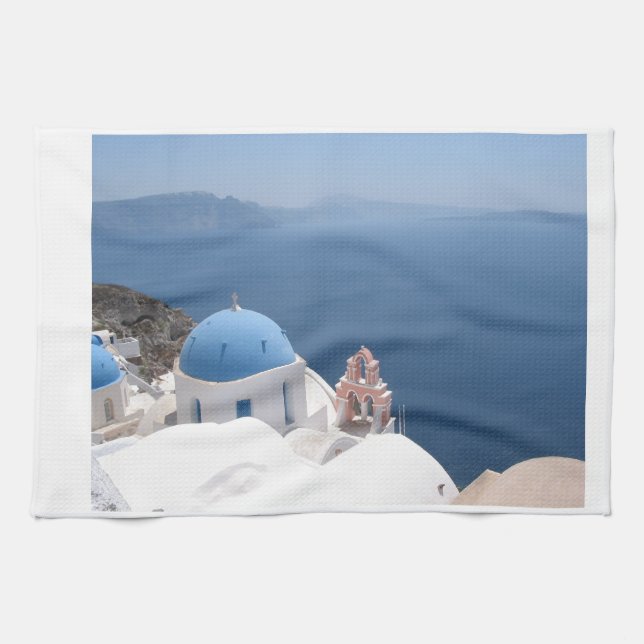 Santorini Greece Tea Towel (Horizontal)
