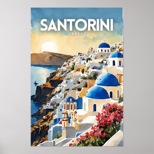 Santorini Greece Travel Art Poster (Front)
