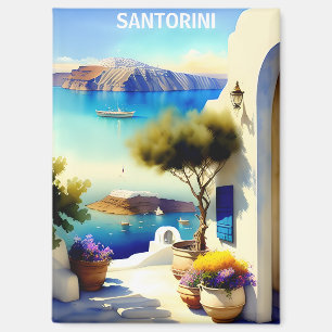 Santorini Greece Travel Painting Magnet