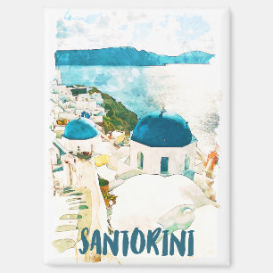 Santorini Greece Travel Watercolor Poster Magnet