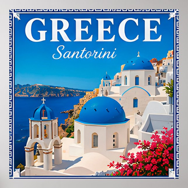 💙 Santorini Greece Vacation Memory Poster (Front)