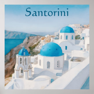 Santorini, Greece village with blue domes Poster