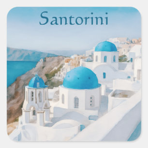 Santorini, Greece village with blue domes Square Sticker