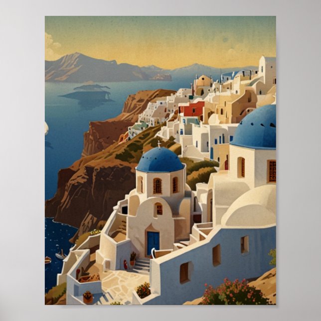 Santorini Greece Vintage Greece Travel Poster (Front)