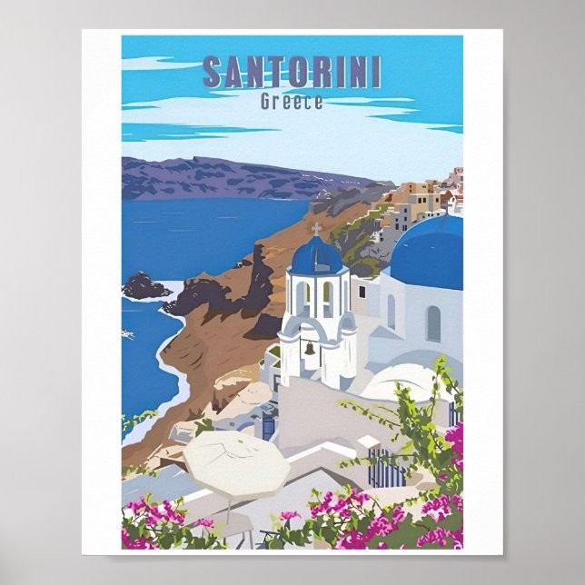 Santorini Greece Vintage Greece Travel Posters (Front)