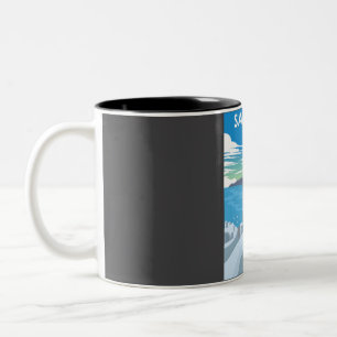 Santorini Greece Vintage Minimal Travel Poster Two-Tone Coffee Mug