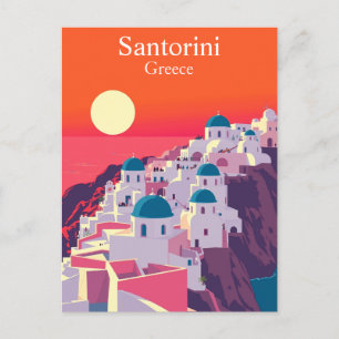 Santorini, Greece Vintage Travel Blue Domes Postcard