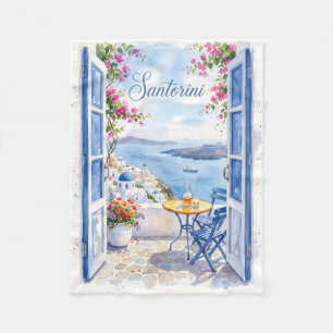 Santorini Greece Vintage Travel Fleece Blanket