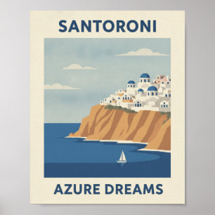 Santorini Greece Vintage Travel Poster - Azure Dre