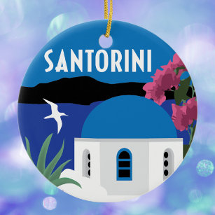 Santorini Greece vintage travel style Ceramic Tree Decoration