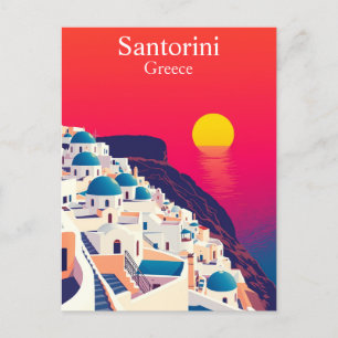 Santorini, Greece Vintage Travel Sunset Postcard