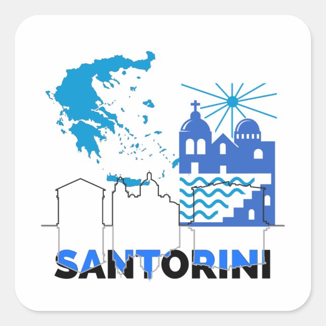 Santorini Greece.w Square Sticker (Front)