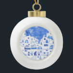 Santorini Greece Watercolor Ceramic Ball Christmas Ornament<br><div class="desc">A blue and white watercolor townscape painting of Oia on the beautiful Greek island of Santorini. Original art by Nic Squirrell.</div>