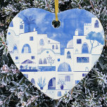 Santorini Greece Watercolor Ceramic Tree Decoration<br><div class="desc">A Watercolor townscape painting of the beautiful Greek island of Santorini.  Original art by Nic Squirrell.</div>