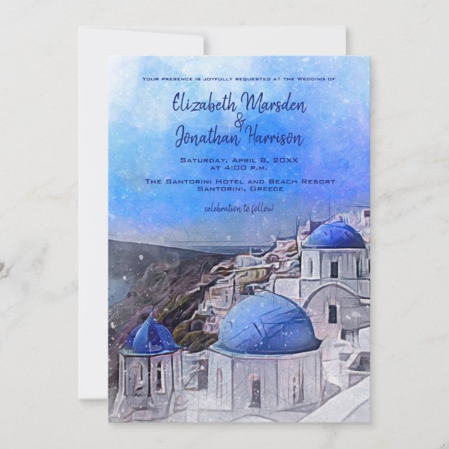 Santorini Greece Watercolor Destination Wedding Invitation (Front)