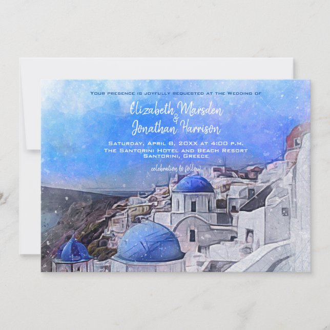 Santorini Greece Watercolor Destination Wedding Invitation (Front)
