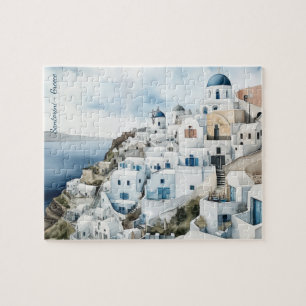 Santorini Greece Watercolor Jigsaw Puzzle