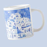 Santorini Greece Watercolor Large Coffee Mug<br><div class="desc">Watercolor blue and white townscape painting based on the town of Oia on the beautiful Greek island of Santorini. Original art by Nic Squirrell.</div>