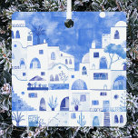 Santorini Greece Watercolor Metal Tree Decoration<br><div class="desc">A watercolor townscape painting of the beautiful Greek island of Santorini.  Original art by Nic Squirrell.</div>