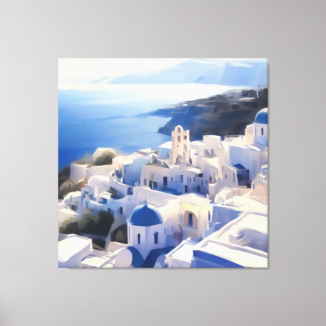 Santorini Greece Watercolor Painting Canvas Print (Front)