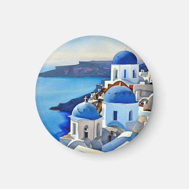 Santorini Greece Watercolor Painting Magnet (Front)