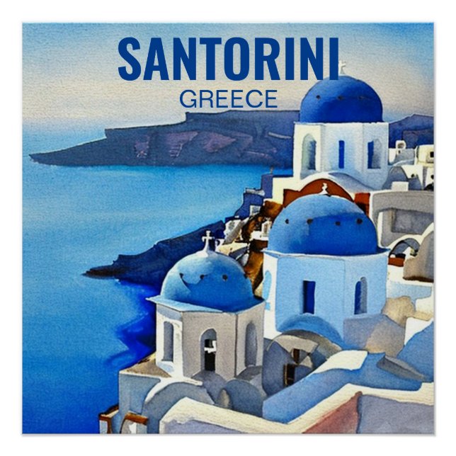 Santorini Greece Watercolor Painting Poster (Front)