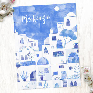 Santorini Greece Watercolor Personalised Postcard