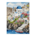 Santorini Greece Watercolor Postcard