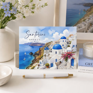 Santorini Greece Watercolor Postcard