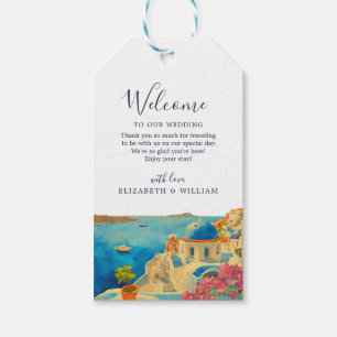 Santorini Greece Watercolor Skyline Wedding Gift Tags