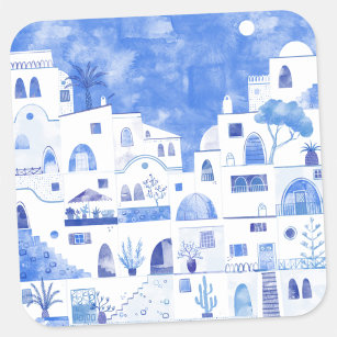 Santorini Greece Watercolor Square Sticker