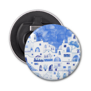 Santorini Greece Watercolor Townscape Bottle Opener
