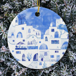 Santorini Greece Watercolor Townscape Ceramic Tree Decoration<br><div class="desc">A Watercolor townscape painting of the beautiful Greek island of Santorini.  Original art by Nic Squirrell.</div>