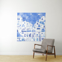 Santorini Greece Watercolor Townscape