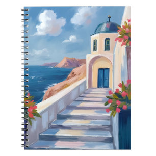 Santorini Greece Watercolor Travel Art Notebook