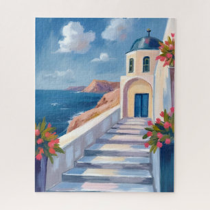 Santorini Greece Watercolor Travel Jigsaw Puzzle