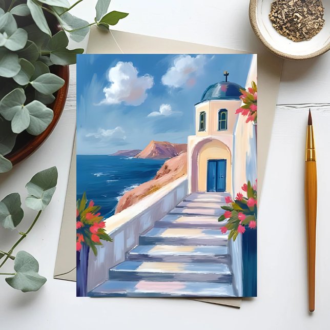 Santorini Greece Watercolor Travel Postcard (Creator Uploaded)