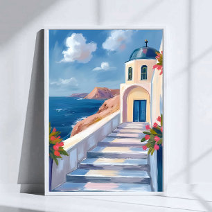 Santorini Greece Watercolor Travel Poster