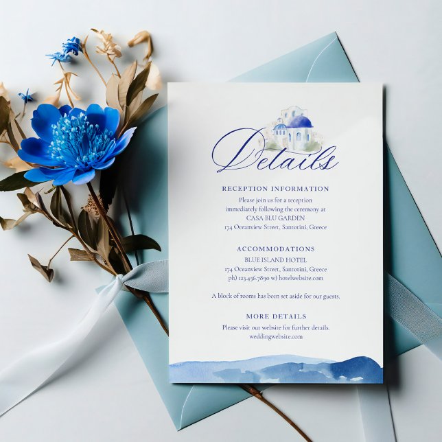 Santorini Greece Watercolor Wedding Details Enclosure Card (Santorini Greece Watercolor Wedding Details Enclosure Card)