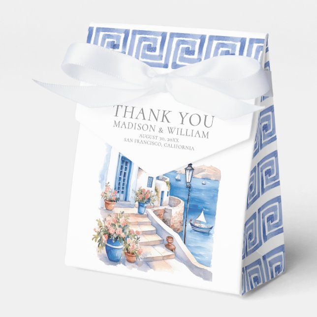 Santorini Greece Wedding Personalised Minimal Favour Box (Front Side)