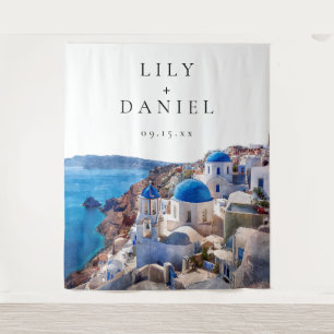 Santorini Greece Wedding Photo Backdrop Tapestry