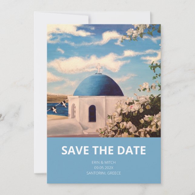 Santorini Greece Wedding Save the Date Invitation (Front)