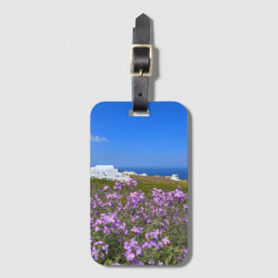 Santorini Greece White Building Purple Wild Flower Luggage Tag
