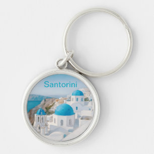 Santorini, Greece, with blue domes Key Ring