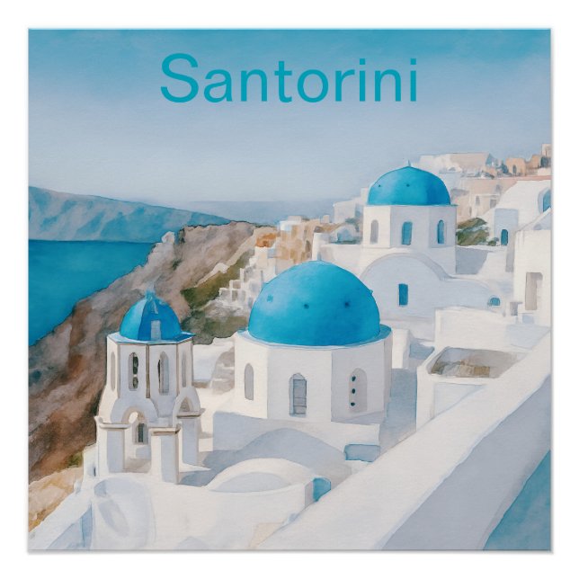 Santorini, Greece, with blue domes Poster (Front)