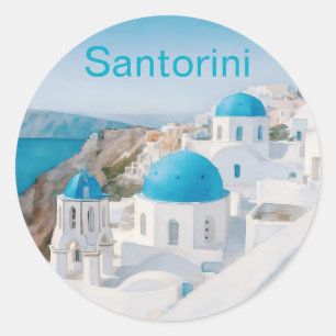 Santorini, Greece, with iconic blue domes Classic Round Sticker
