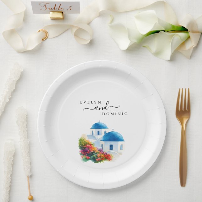 Santorini Greek Island Destination Wedding Paper Plate (Wedding)