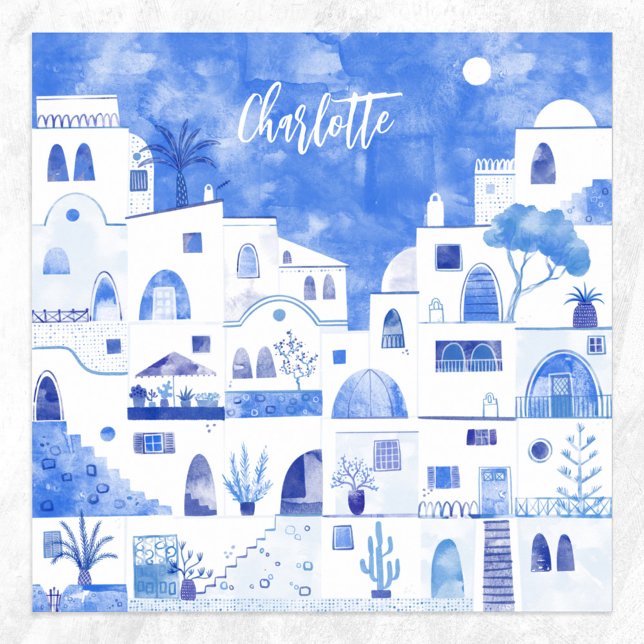 Santorini Greek Watercolor Personalised Poster (Creator Uploaded)